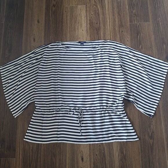 💙 Chaps Navy Striped Oversized Wide Sleeve Top Size XL/1X Nautical Preppy - Picture 1 of 8